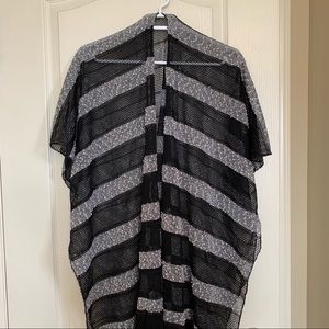 Black and Gray Striped Ruana